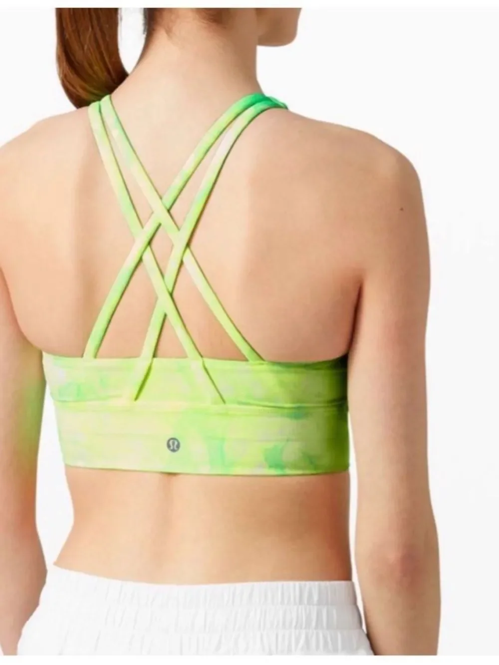 Lululemon High Neck Energy Bra Crop Top Dual Shibori Highlight Yellow Green Sz 6